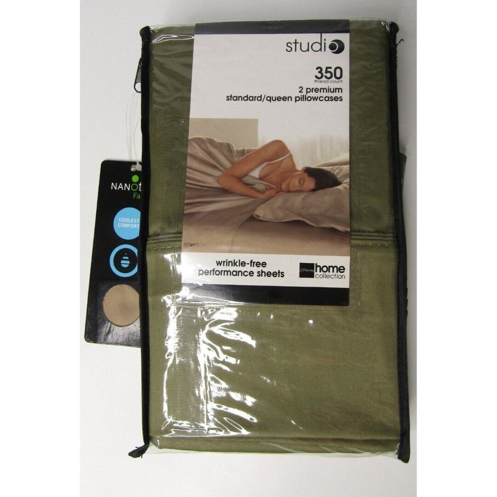 Studio Set Of 2 Standard Pillowcases Moss Green 350 Thread Count Wrinkle Free